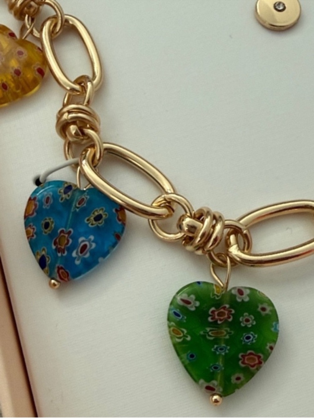 Camila Coelho Gold-Tone Chain Necklace 17”+3” extender & Multicolor Heart Charms - Picture 2 of 7